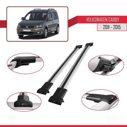 FLY Model Dakdrager bagagedrager compatibel met Volkswagen Caddy 3 (2K) 2011-2015 Spoorstaven Grijs Aluminium 2 Staven