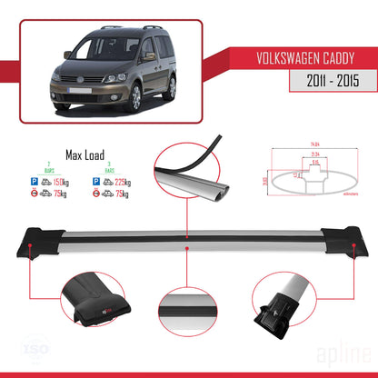 FLY Model Dakdrager bagagedrager compatibel met Volkswagen Caddy 3 (2K) 2011-2015 Spoorstaven Grijs Aluminium 2 Staven