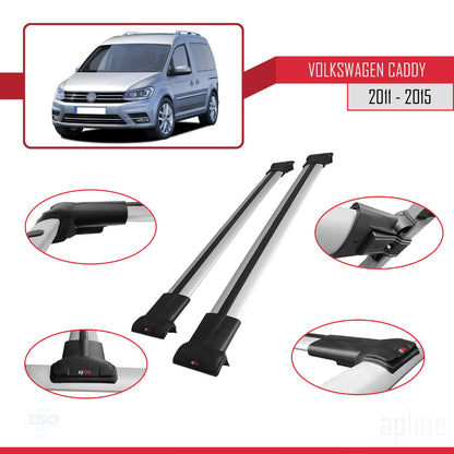 Compatible avec Volkswagen Caddy 3 (SA) 2015-2019 FLY Model Barres de Toit Railing Porte-Bagages de Voiture Gris Aluminium 2 Barres