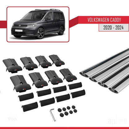 Compatible avec Volkswagen Caddy 4 (SB) 2020-2025 FLY Model Barres de Toit Railing Porte-Bagages de Voiture Gris Aluminium 4 Barres