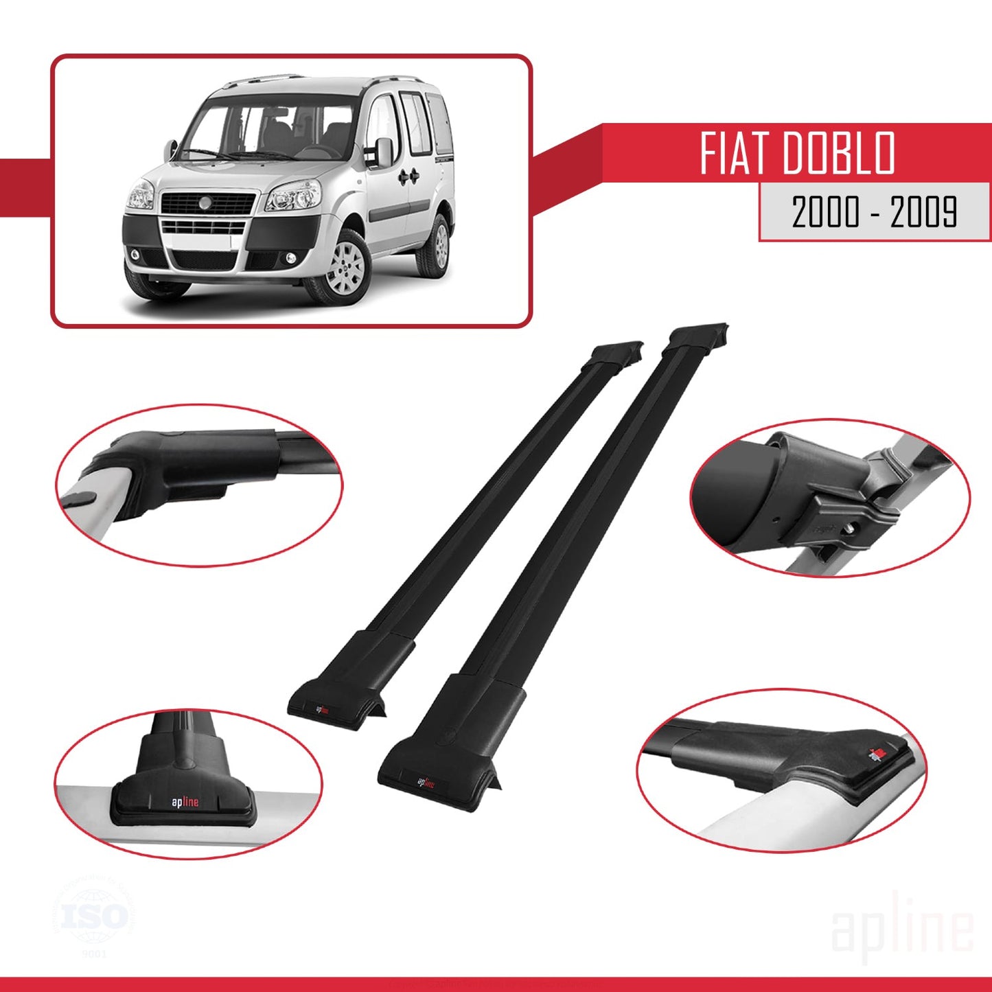 Compatible avec Fiat Doblo 2000-2009 Barres de Toit FLY Modèle Railing Porte-Bagages de voiture NOIR