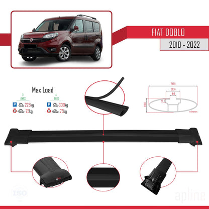 Kompatibel mit Fiat Doblo 2 2010-2022 FLY Model Relingträger Dachträger Auto Gepäckträger Schwarz Aluminium 3 Stangen