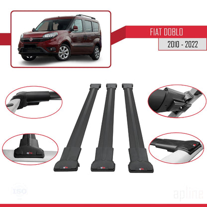 Kompatibel mit Fiat Doblo 2 2010-2022 FLY Model Relingträger Dachträger Auto Gepäckträger Schwarz Aluminium 3 Stangen
