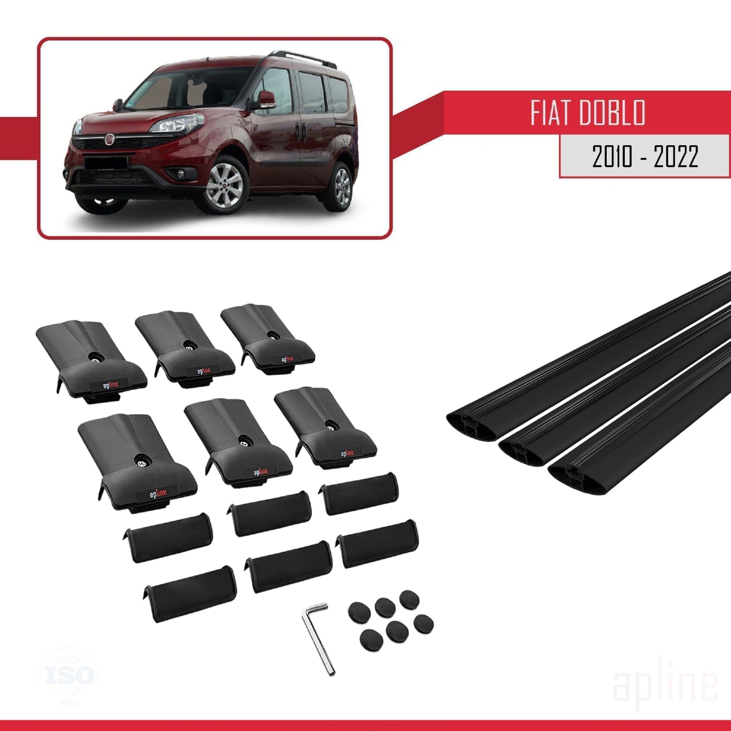 Kompatibel mit Fiat Doblo 2 2010-2022 FLY Model Relingträger Dachträger Auto Gepäckträger Schwarz Aluminium 3 Stangen