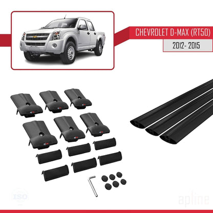 Compatible con Chevrolet D-Max (RT50) 2012-2015 FLY Model Barras de Techo Auto Portaequipajes Barras Transversales Negro Aluminio 3 Barras