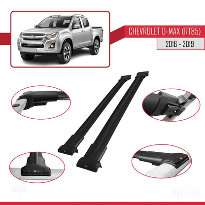 Compatible avec Chevrolet D-Max (RT85) 2016-2019 FLY Model Barres de Toit Railing Porte-Bagages de Voiture Noir Aluminium 2 Barres