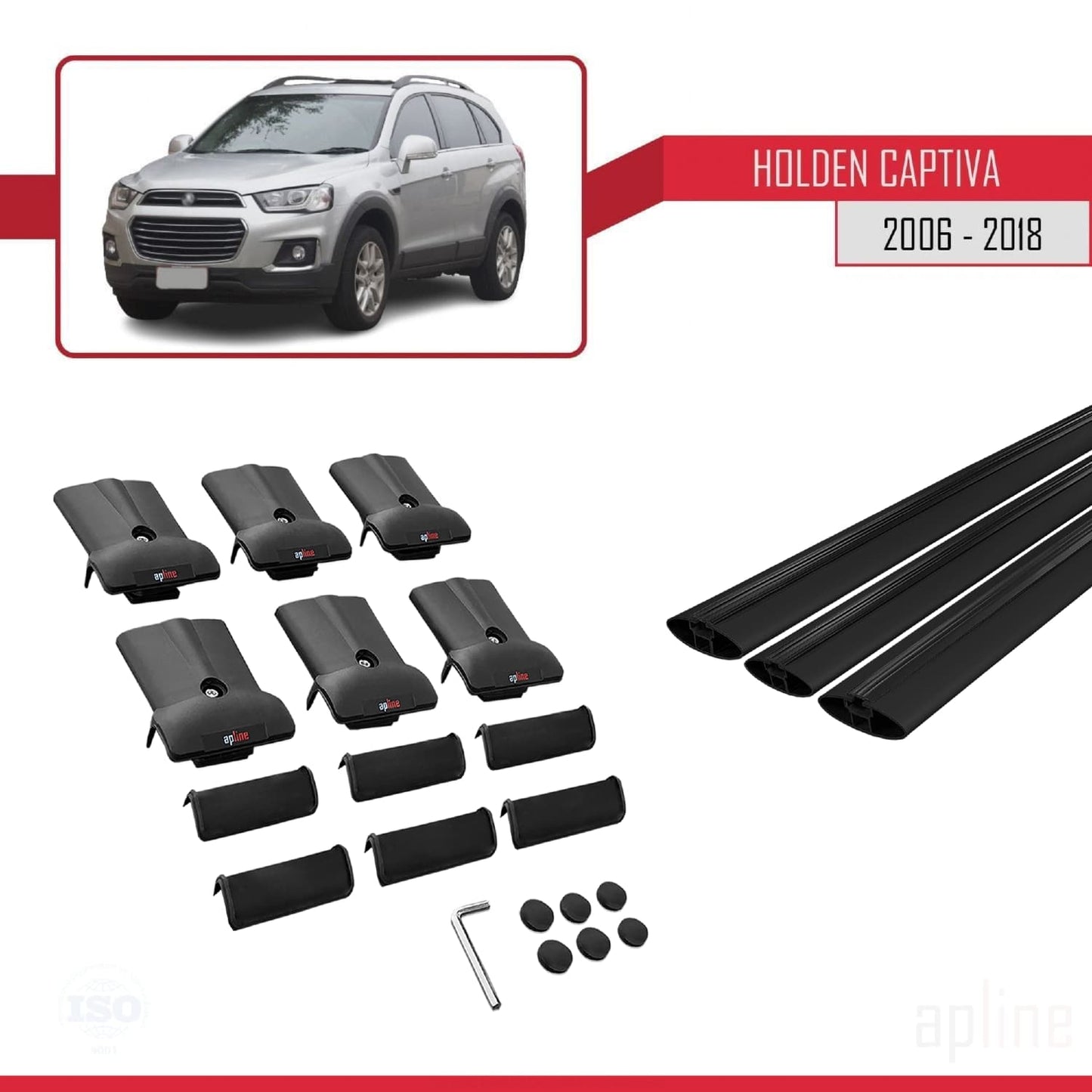 Kompatibel mit Holden Captiva 2006-2018 FLY Modell Dachgepäckträger, schwarzes Aluminium, 3 Stangen