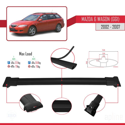 Compatible avec Mazda 6 I (GG1) 2002-2007 FLY Model Barres de Toit Railing Porte-Bagages de Voiture Noir Aluminium 3 Barres