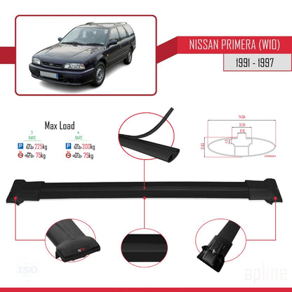 Kompatibel mit Nissan Primera (W10) Traveller 1991-1997 FLY Model Relingträger Dachträger Auto Gepäckträger Schwarz Aluminium 3 Stangen