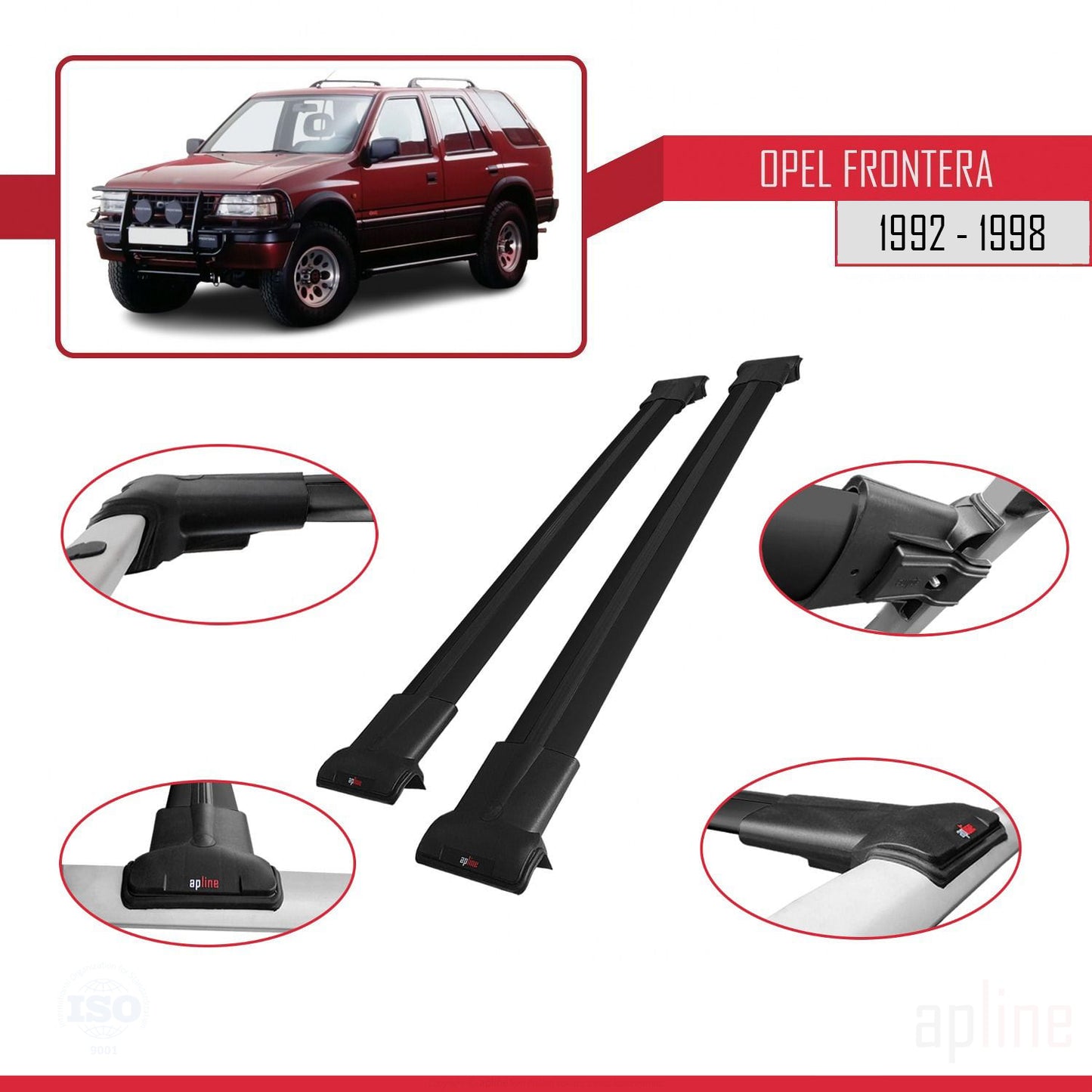 Compatibile con Opel Frontera 1992-1998 FLY Model Barre Tetto Portapacchi Auto Barre Portatutto Nero Alluminio 2 Barre