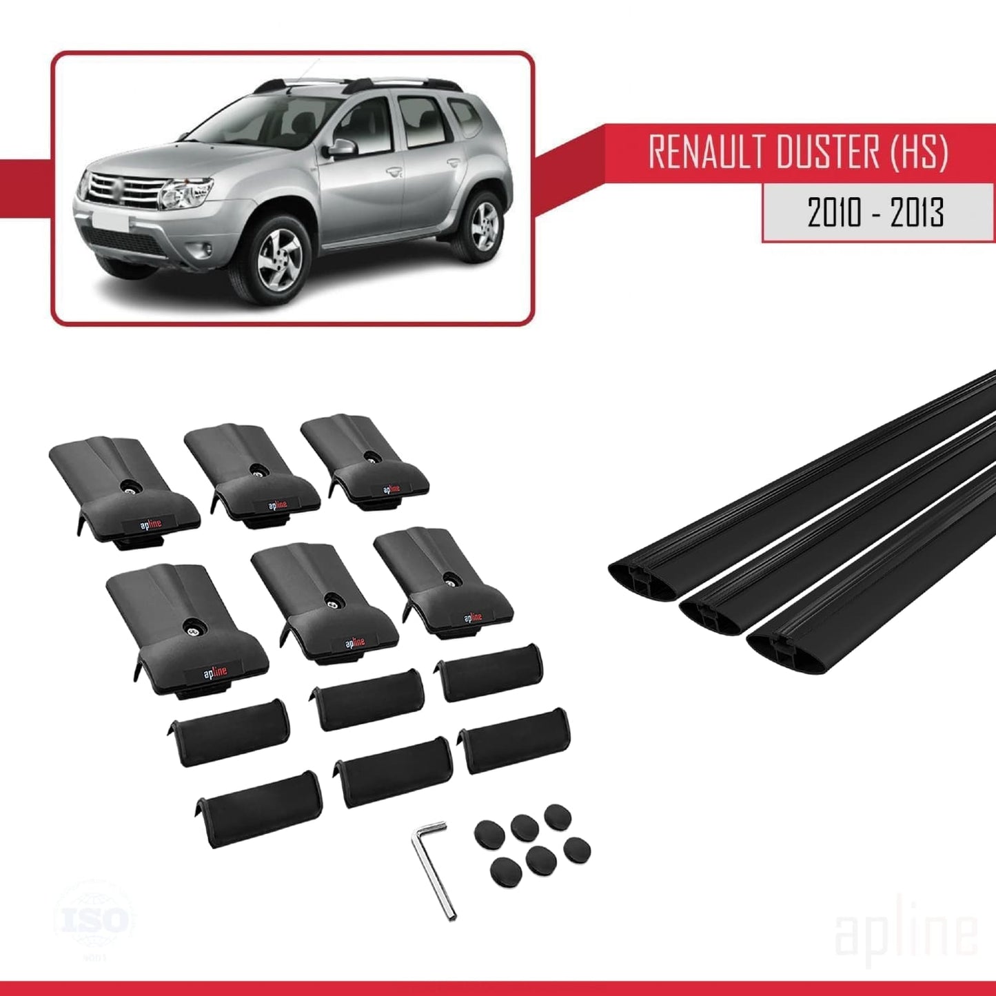 Compatible avec Renault Duster (HS) Pre-Facelift 2010-2013 FLY Model Barres de Toit Railing Porte-Bagages de Voiture Noir Aluminium 3 Barres