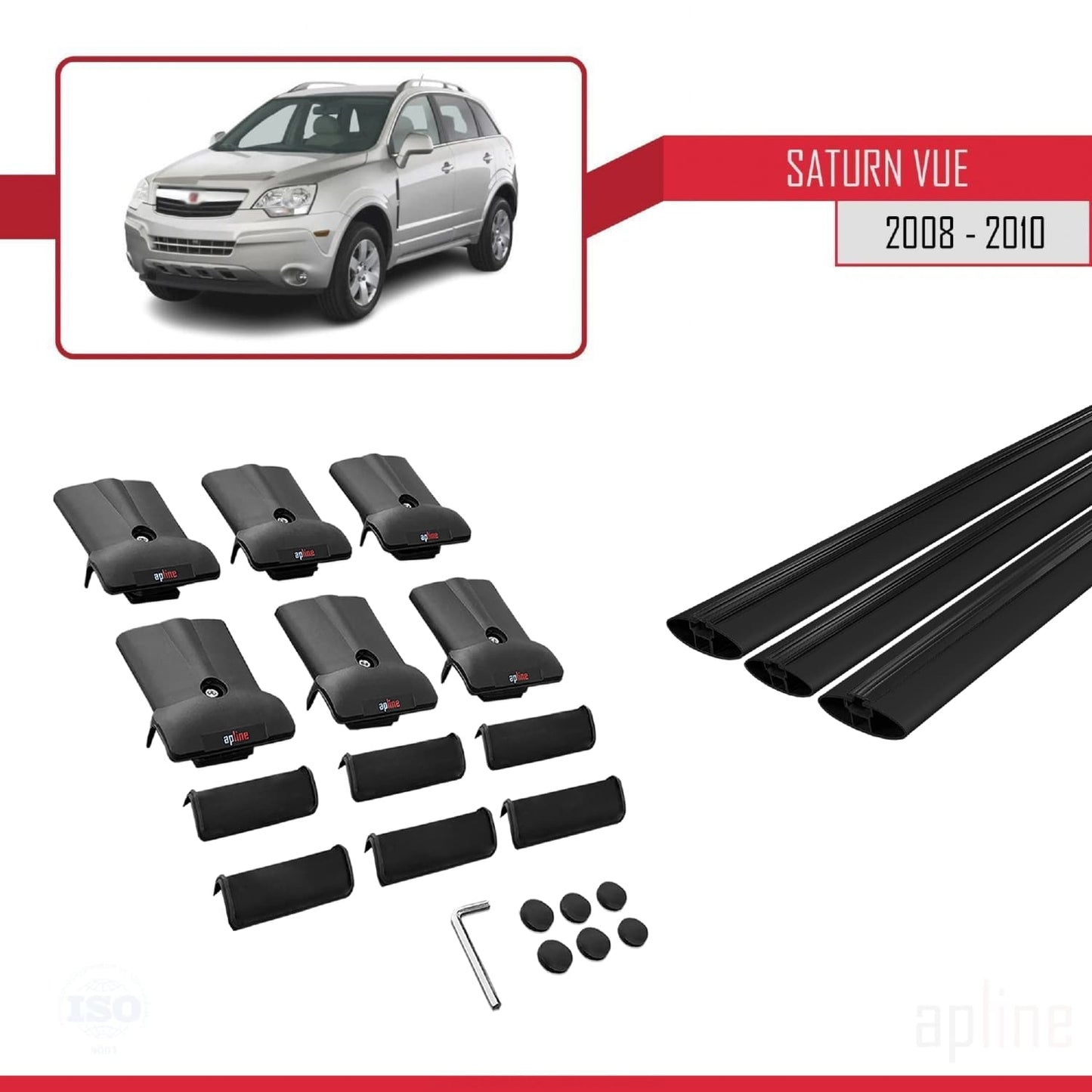 Compatible avec Saturn Vue 2 2008-2010 FLY Model Barres de Toit Railing Porte-Bagages de Voiture Noir Aluminium 3 Barres