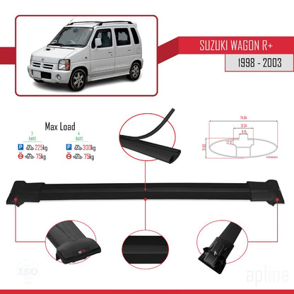 Kompatibel mit Suzuki Wagon R+ 1998-2003 FLY Model Relingträger Dachträger Auto Gepäckträger Schwarz Aluminium 3 Stangen