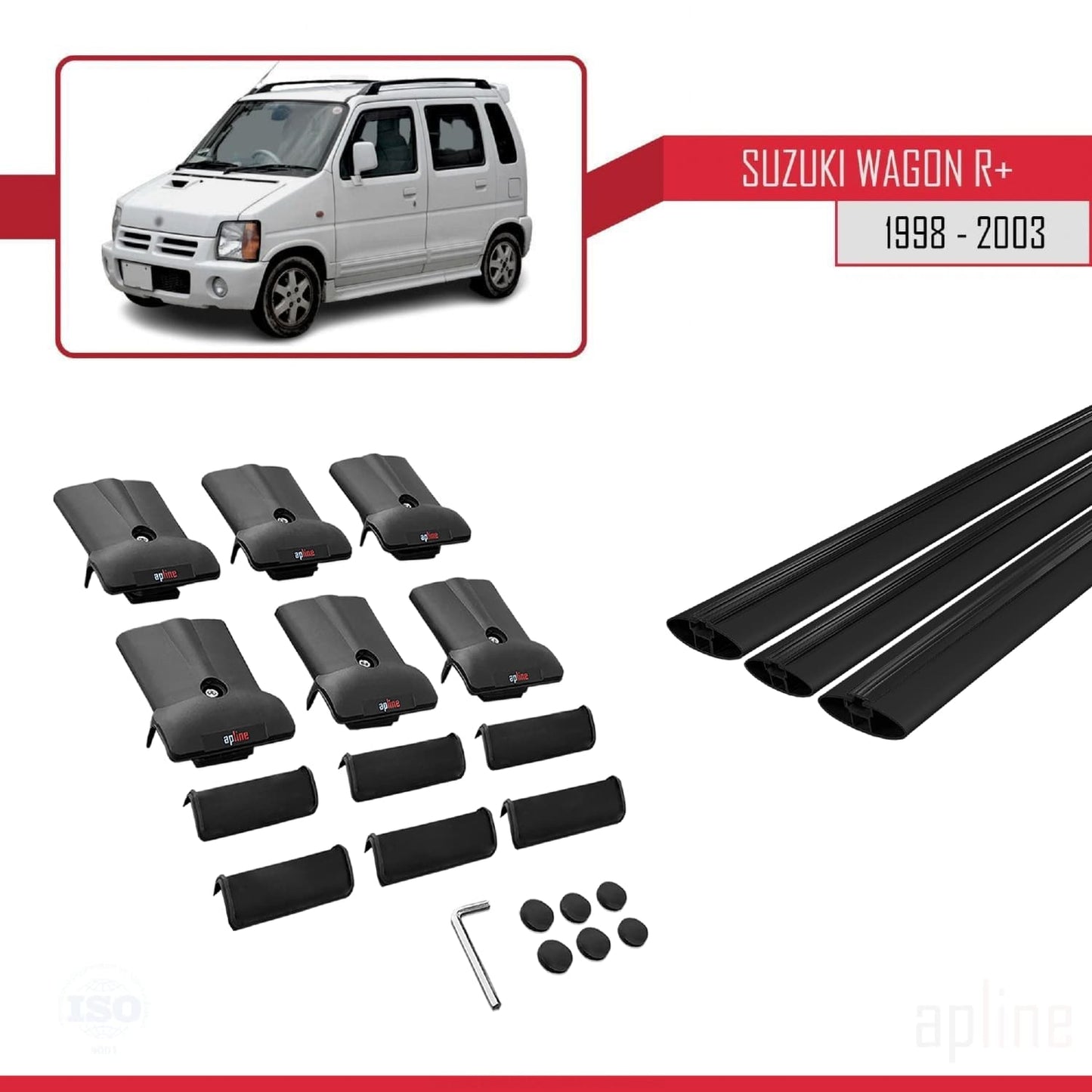Kompatibel mit Suzuki Wagon R+ 1998-2003 FLY Model Relingträger Dachträger Auto Gepäckträger Schwarz Aluminium 3 Stangen