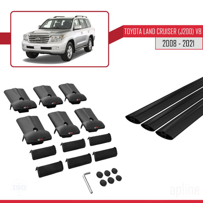 Compatibile con Toyota Land Cruiser V8 (J200) 2008-2021 FLY Model Barre Tetto Portapacchi Auto Barre Portatutto Nero Alluminio 3 Barre