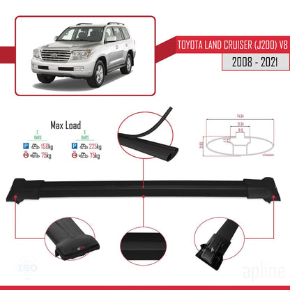 Compatibile con Toyota Land Cruiser V8 (J200) 2008-2021 FLY Model Barre Tetto Portapacchi Auto Barre Portatutto Nero Alluminio 2 Barre