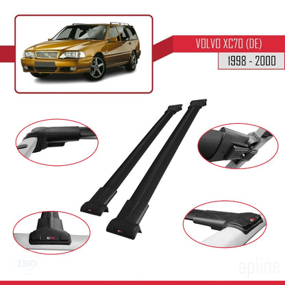 Compatible avec Volvo XC70 1998-2000 FLY Model Barres de Toit Railing Porte-Bagages de Voiture Noir Aluminium 2 Barres