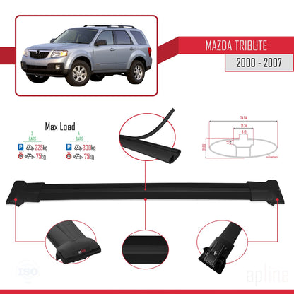 Compatible avec Mazda Tribute 2000-2007 FLY Model Barres de Toit Railing Porte-Bagages de Voiture Noir Aluminium 3 Barres