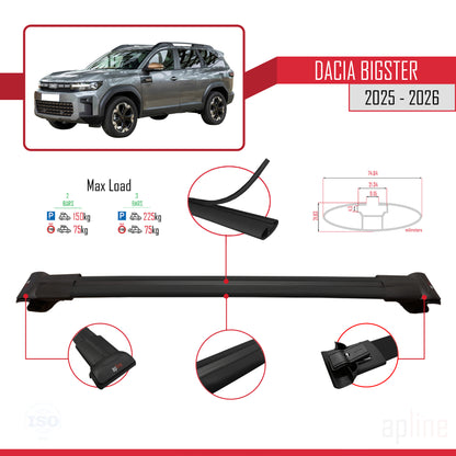 Compatible avec Dacia Bigster 2025-2026 FLY Model Barres de Toit Railing Porte-Bagages de Voiture Noir Aluminium 3 Barres