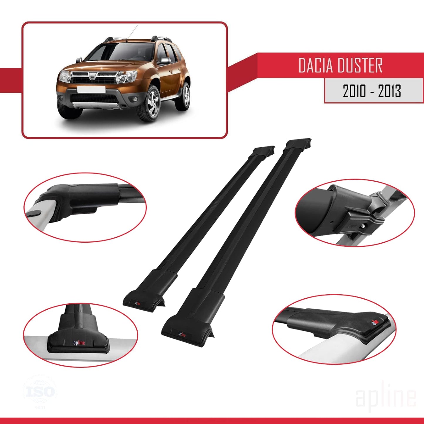 Compatibile con Dacia Duster (HS) Pre-Facelift 2010-2013 FLY Model Barre Tetto Portapacchi Auto Barre Portatutto Nero Alluminio 2 Barre
