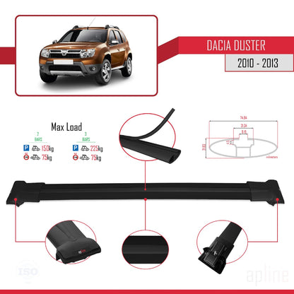Compatibile con Dacia Duster (HS) Pre-Facelift 2010-2013 FLY Model Barre Tetto Portapacchi Auto Barre Portatutto Nero Alluminio 2 Barre