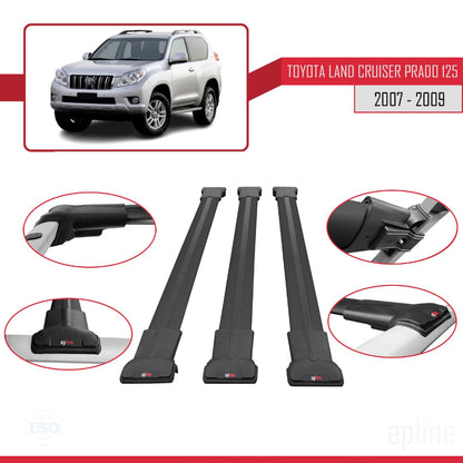 FLY Model Dakdrager bagagedrager compatibel met Toyota Land Cruiser Prado (J125) 2007-2009 Spoorstaven Zwart Aluminium 3 Staven