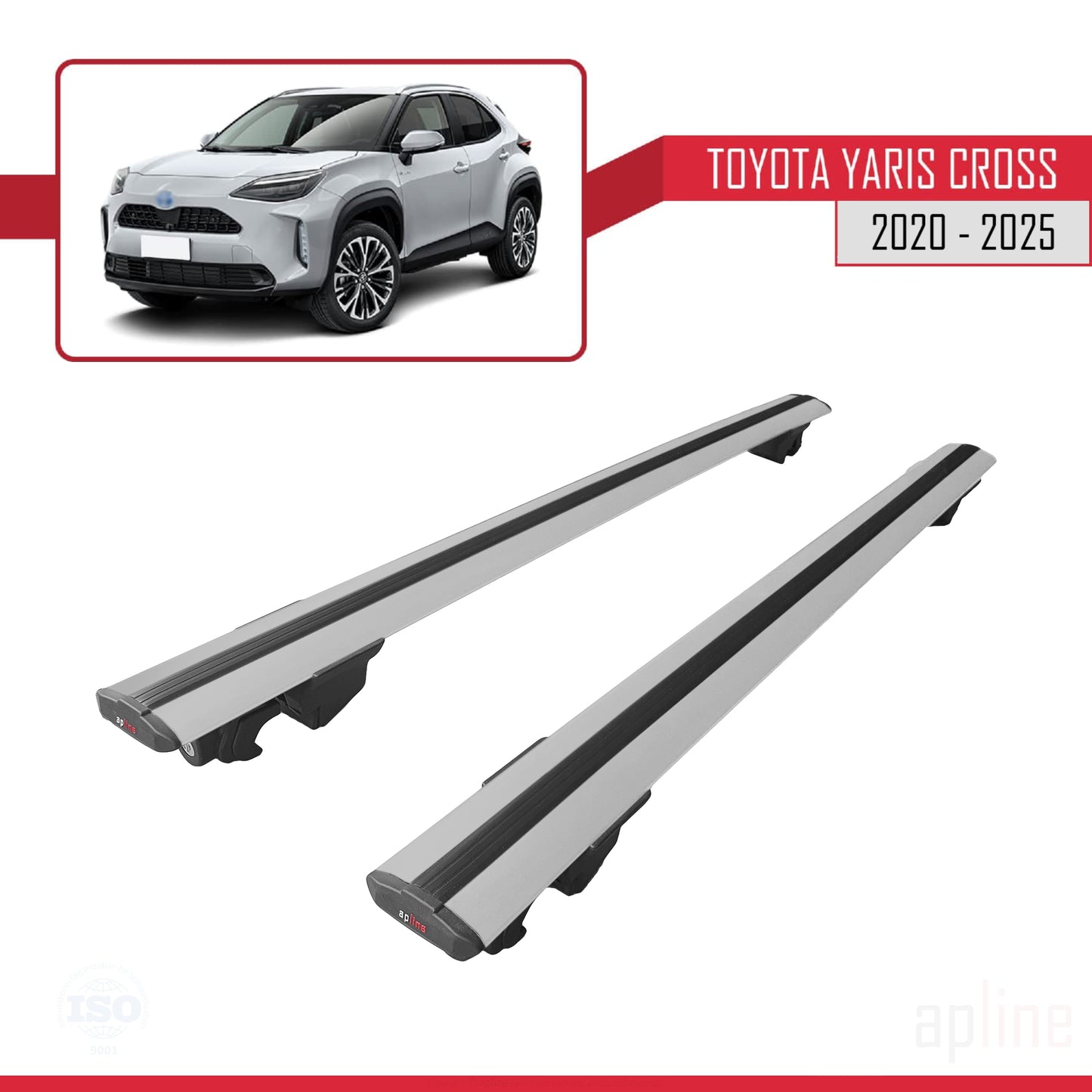 Compatible avec Toyota Yaris Cross 2020-2025 HOOK Model Barres de Toit Railing Porte-Bagages de Voiture Gris Aluminium 2 Barres