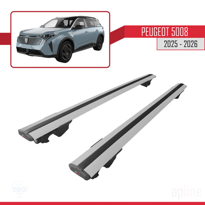 Compatible avec Peugeot 5008 2025-2026 HOOK Model Barres de Toit Railing Porte-Bagages de Voiture Gris Aluminium 2 Barres
