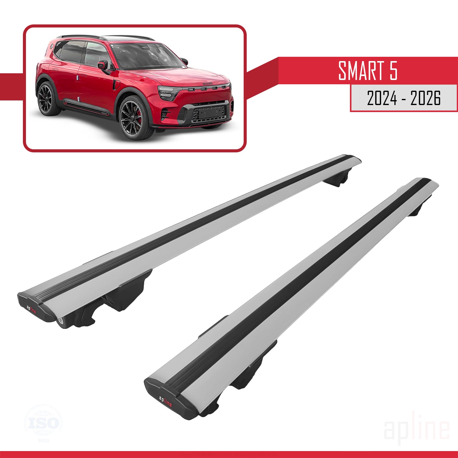 Compatible avec SMART #5 2024-2026 HOOK Model Barres de Toit Railing Porte-Bagages de Voiture Gris Aluminium 2 Barres