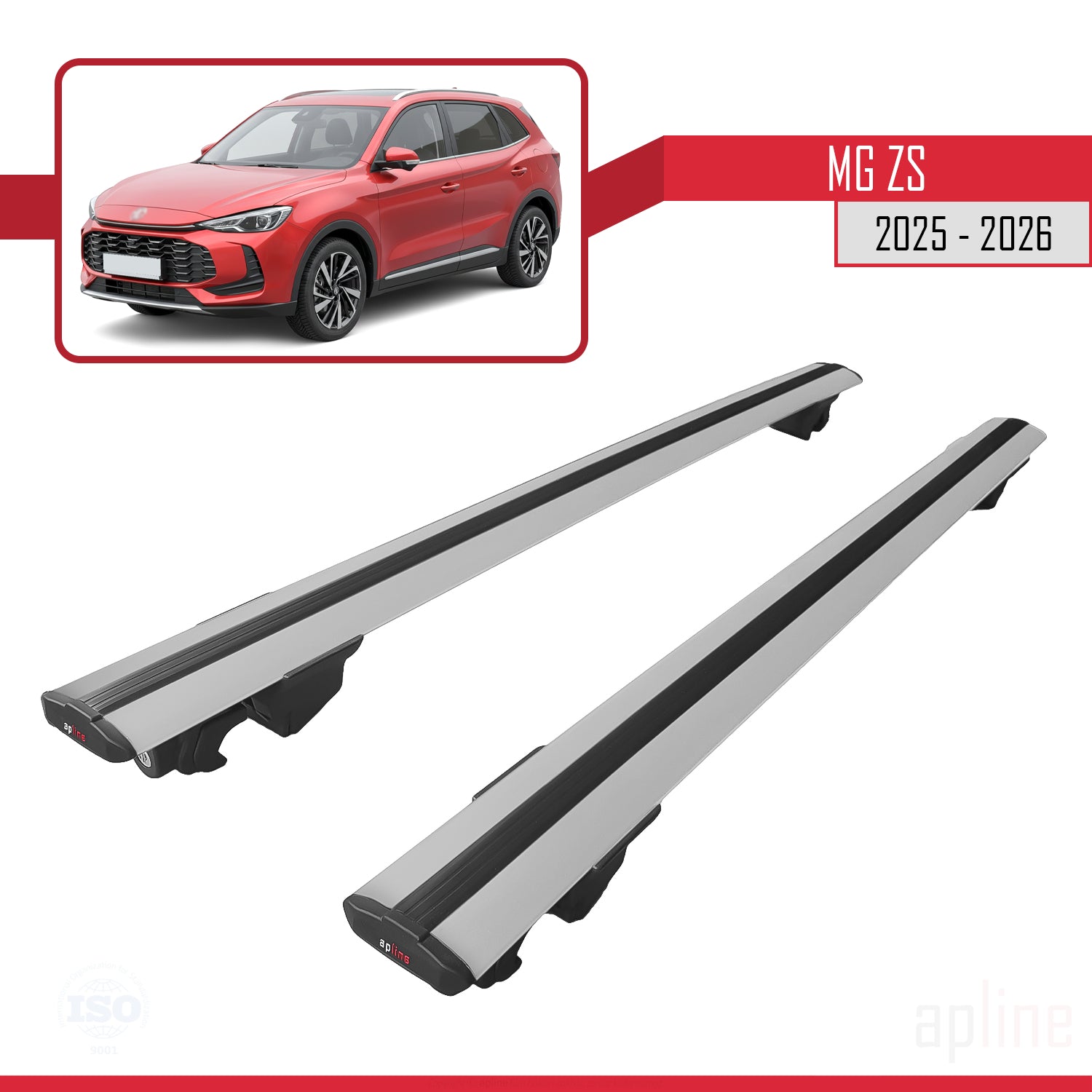 Compatible avec MG ZS 2025-2026 HOOK Model Barres de Toit Railing Porte-Bagages de Voiture Gris Aluminium 2 Barres