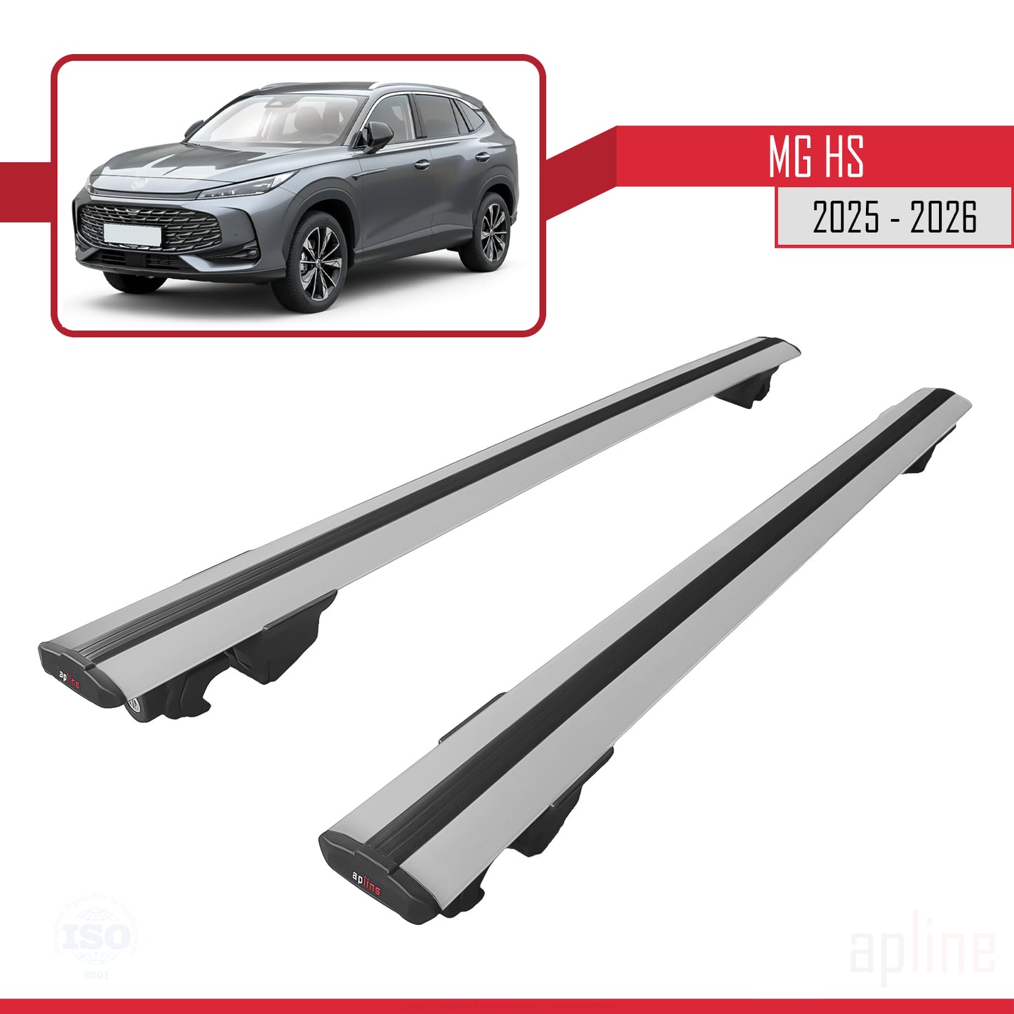 Compatible avec MG HS 2025-2026 HOOK Model Barres de Toit Railing Porte-Bagages de Voiture Gris Aluminium 2 Barres