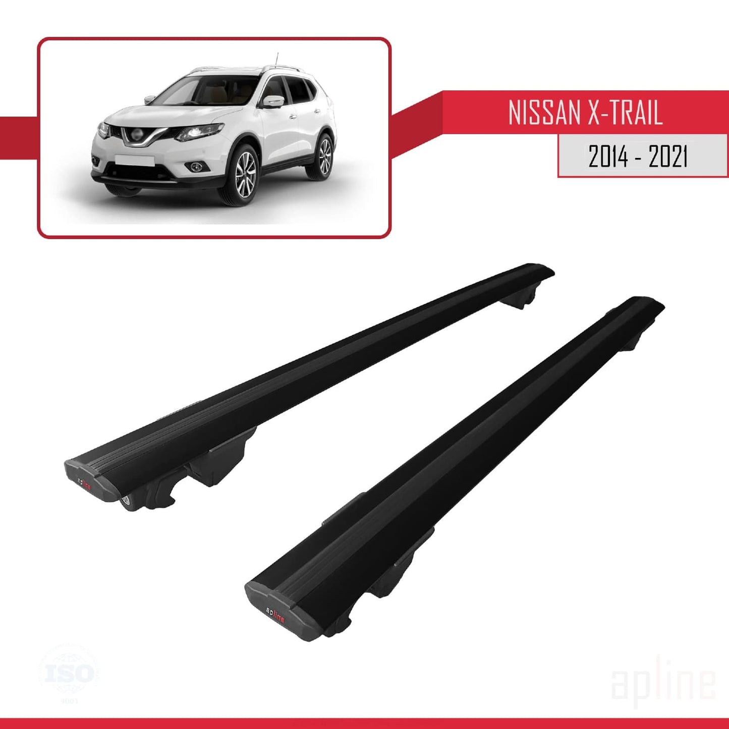 Compatibile con Nissan X-Trail 3 (T32) 2014-2021 HOOK Model Barre Tetto Portapacchi Auto Barre Portatutto Nero Alluminio 2 Barre