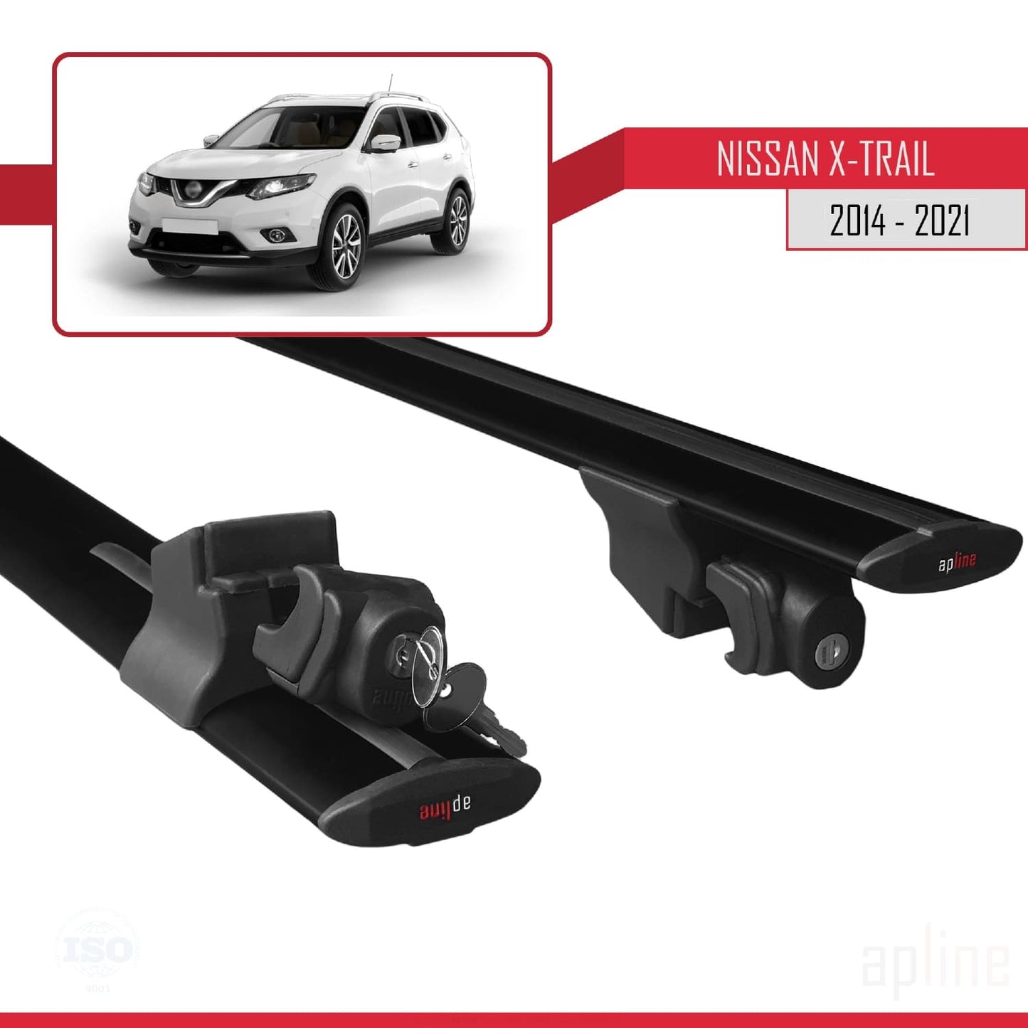 Compatibile con Nissan X-Trail 3 (T32) 2014-2021 HOOK Model Barre Tetto Portapacchi Auto Barre Portatutto Nero Alluminio 2 Barre
