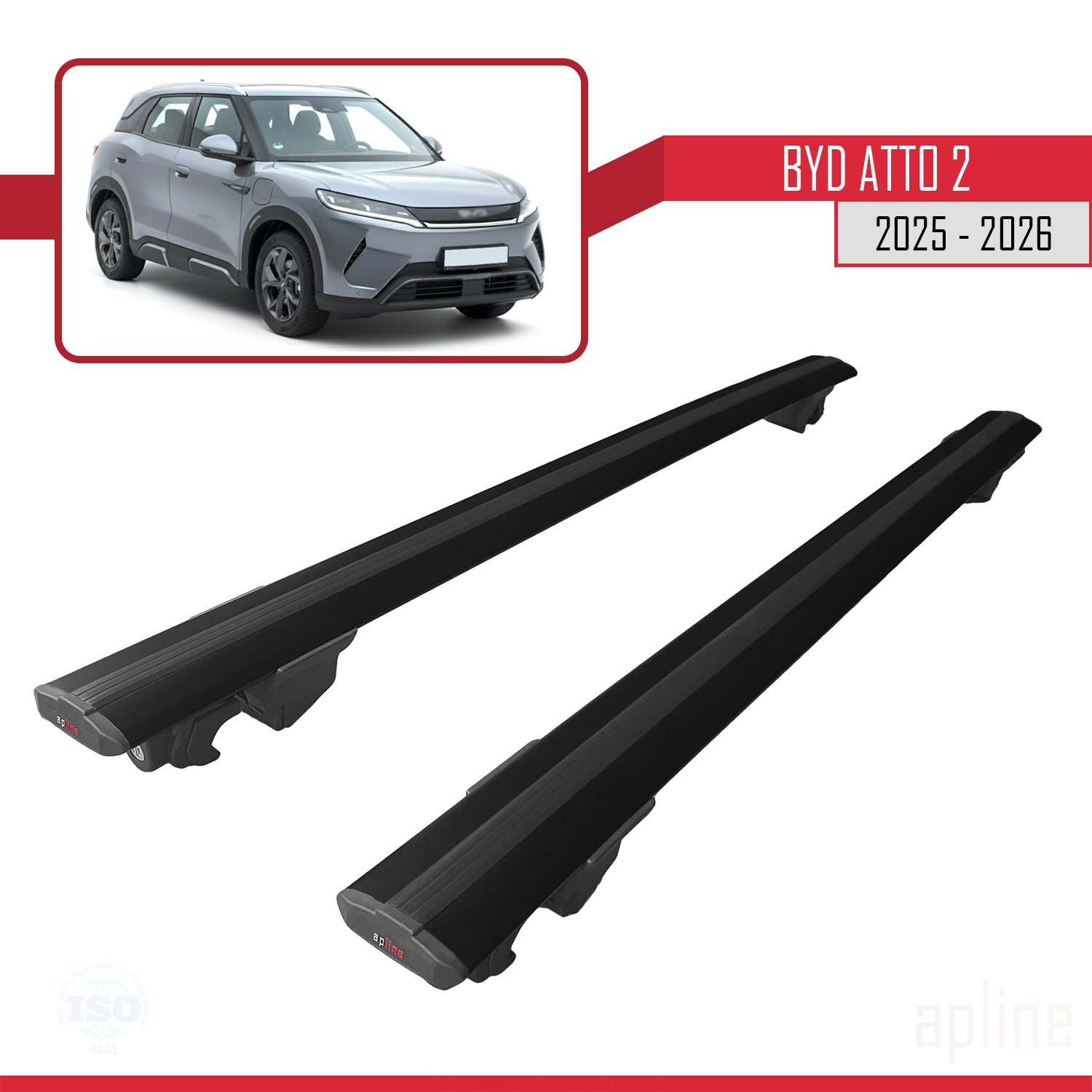 Compatible avec BYD Atto 2 2025-2026 HOOK Model Barres de Toit Railing Porte-Bagages de Voiture Noir Aluminium 2 Barres