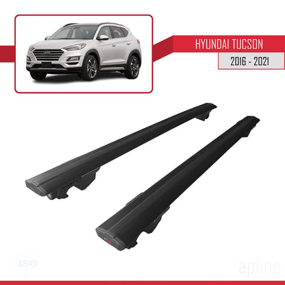 Compatible avec Hyundai Tucson 3 (TL) 2016-2021 HOOK Model Barres de Toit Railing Porte-Bagages de Voiture Noir Aluminium 2 Barres