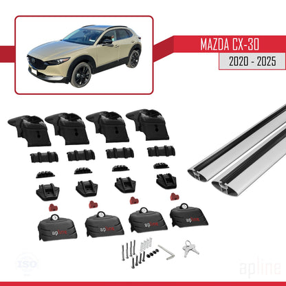 Compatible avec Mazda CX-30 2020-2025 ACE-2 Barres de Toit Railing Porte-Bagages de Voiture Gris Aluminium 2 Barres
