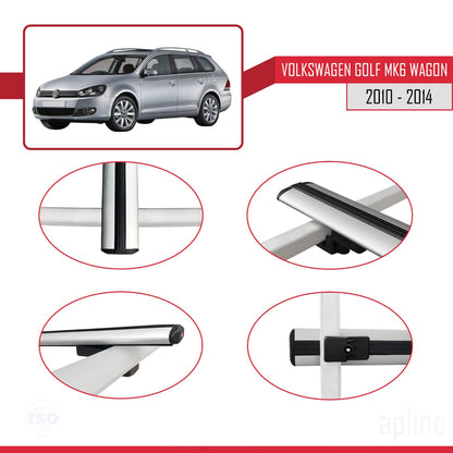 Kompatibel mit VW Golf Mk6 Wagon 2010-2014 BASIC Model Relingträger Dachträger Auto Gepäckträger Grau Aluminium 3 Stangen