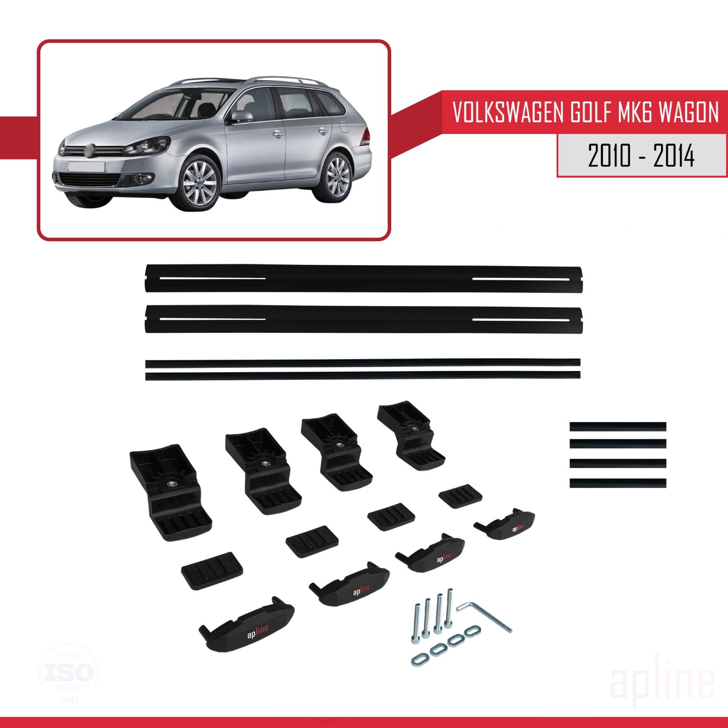 Compatible avec VW Golf Mk6 Wagon 2010-2014 BASIC Model Barres de Toit Railing Porte-Bagages de Voiture Noir Aluminium 2 Barres