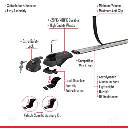 Compatibile con Fiat Idea 2003-2012 ACE-1 Barre portatutto per auto Portapacchi Alluminio Grigio 3 Barre