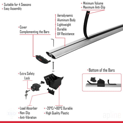 Compatible avec Fiat Sedici 2006-2015 HOOK Model Barres de Toit Railing Porte-Bagages de Voiture Gris Aluminium 2 Barres