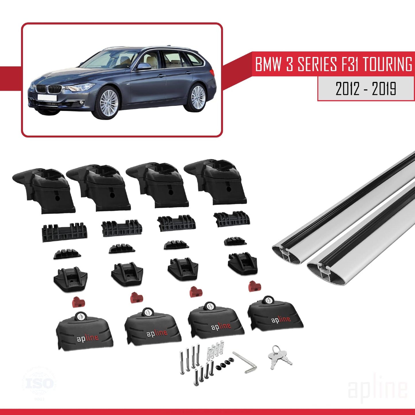 Compatibile con BMW Serie 3 (F31) Touring 2012-2019 Barre portatutto ACE-2 Portapacchi per auto in alluminio grigio 2 barre