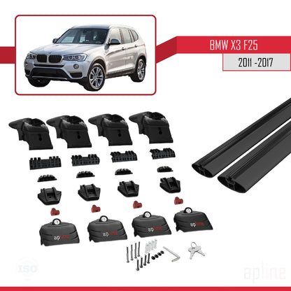 Compatible avec BMW X3 (F25) 2011-2017 ACE-2 Barres de Toit Railing Porte-Bagages de Voiture Noir Aluminium 2 Barres