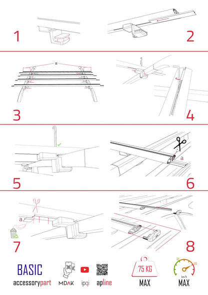 Compatible avec Peugeot Partner Post-Facelift 2003-2008 BASIC Model Barres de Toit Railing Porte-Bagages de Voiture Noir Aluminium 4 Barres