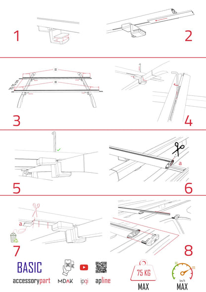 Compatible avec Kia Sportage 2 (JE) 2004-2009 BASIC Model Barres de Toit Railing Porte-Bagages de Voiture Noir Aluminium 2 Barres