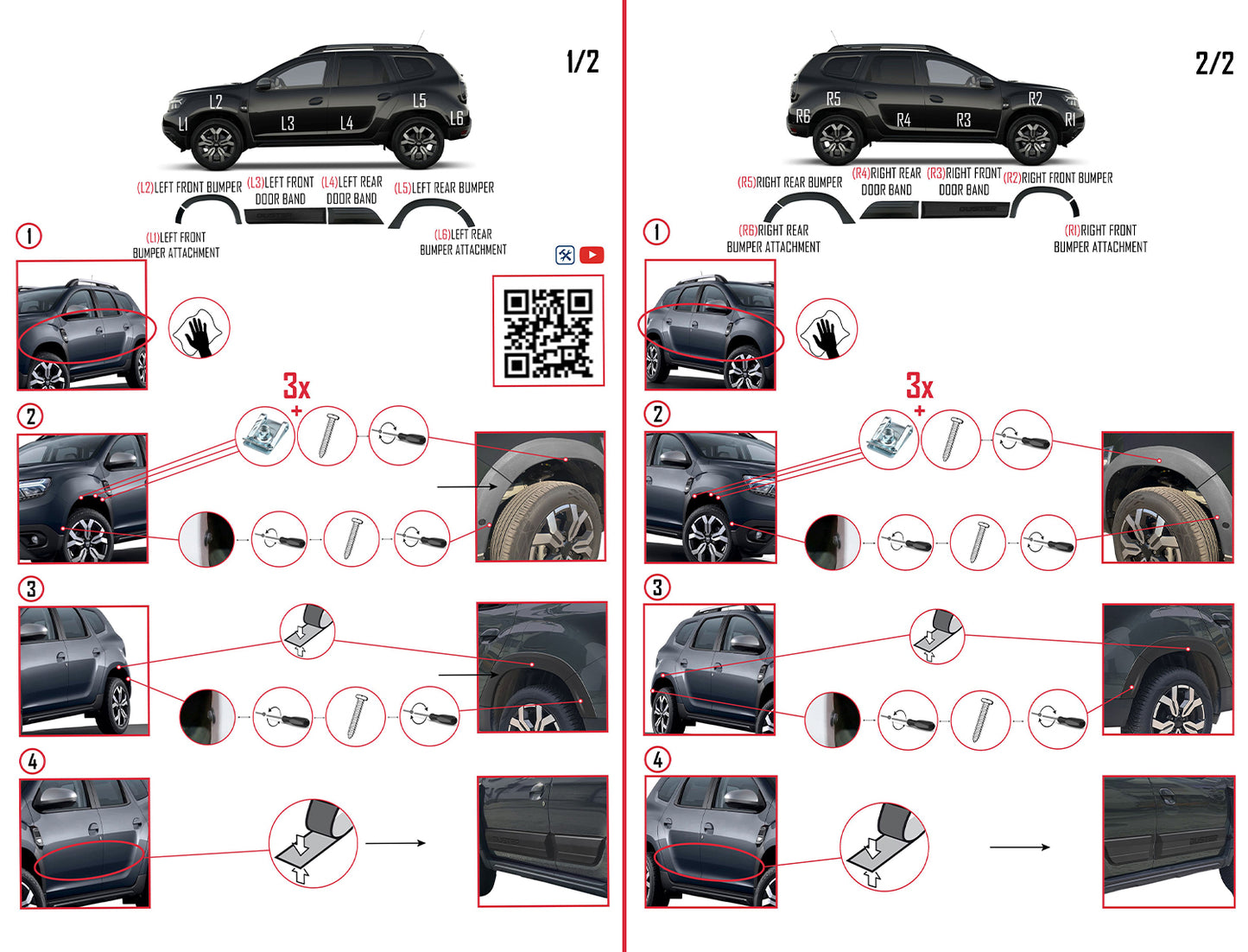 Compatibel met Dacia Duster 2018-2024 Wielkast Spatbord en Bodyguard Zijbescherming carrosseriebescherming ZWART