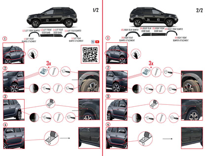 Compatibel met Dacia Duster 2018-2024 Wielkast Spatbord en Bodyguard Zijbescherming carrosseriebescherming ZWART