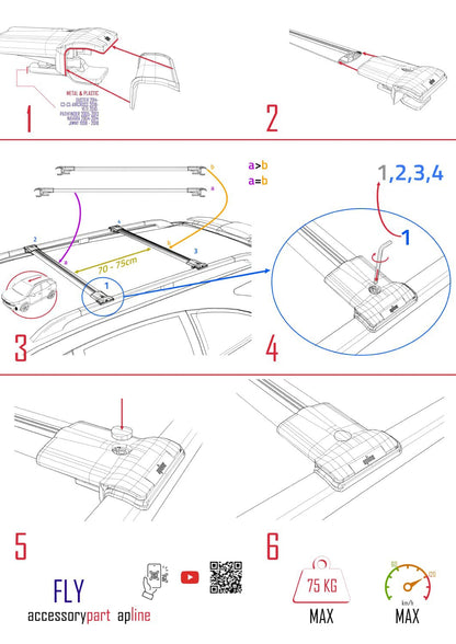 Compatible avec Mercedes Classe GL 2 (X166) Pre-Facelift 2013-2015 FLY Model Barres de Toit Railing Porte-Bagages de Voiture Noir Aluminium 2 Barres
