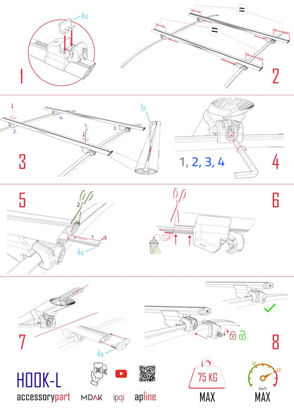 Compatible avec Porsche Cayenne (9PA) 2003-2010 HOOK Model Barres de Toit Railing Porte-Bagages de Voiture Noir Aluminium 2 Barres