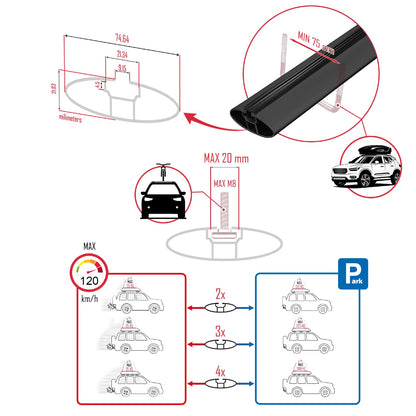 Compatible avec Mercedes Metris (W447) 2014-2025 BASIC Model Barres de Toit Railing Porte-Bagages de Voiture Noir Aluminium 4 Barres
