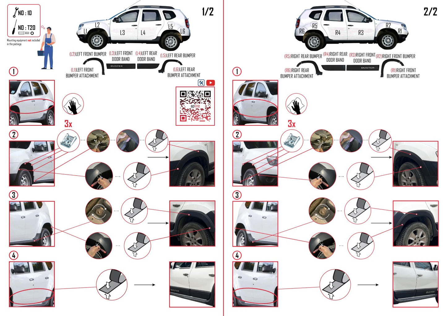 Compatible avec Dacia Duster (HS) 2010-2017 Fender Protecteur de Passage de roue pare-chocs Garde-boue et protection laterale Protection de la carrosserie voiture Kit NOİR
